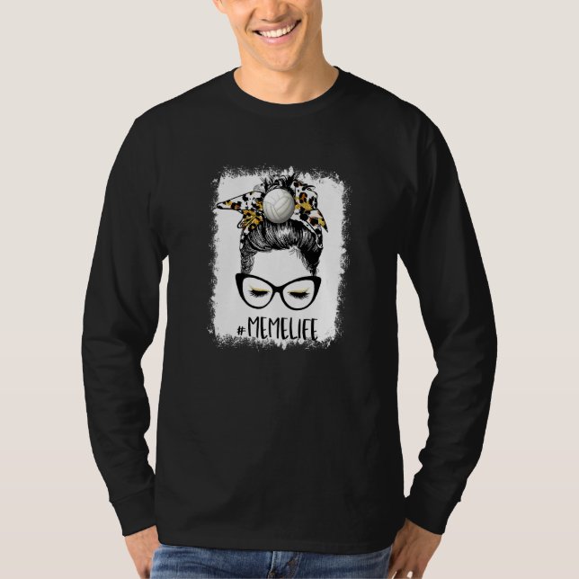 Camiseta Bleached Volleyball Meme Life Leopard Messy Bun Ga (Anverso)