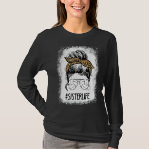 Camiseta Bleached Volleyball Sister Life Messy Bun Leopard