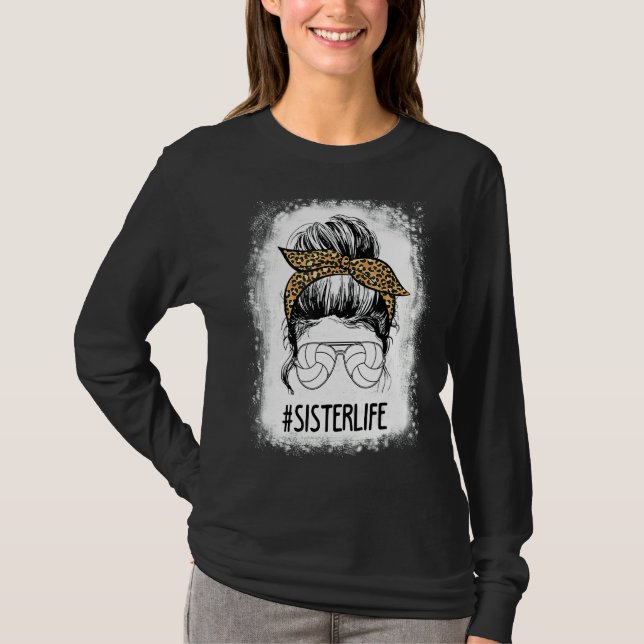Camiseta Bleached Volleyball Sister Life Messy Bun Leopard (Anverso)