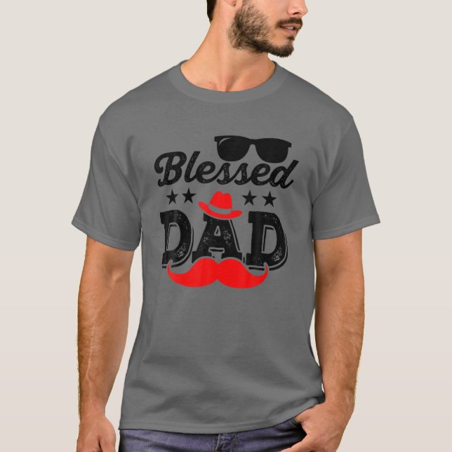 Camiseta Blessed Dad Funny Fathers Day Gorra Sunglass Musta (Anverso)
