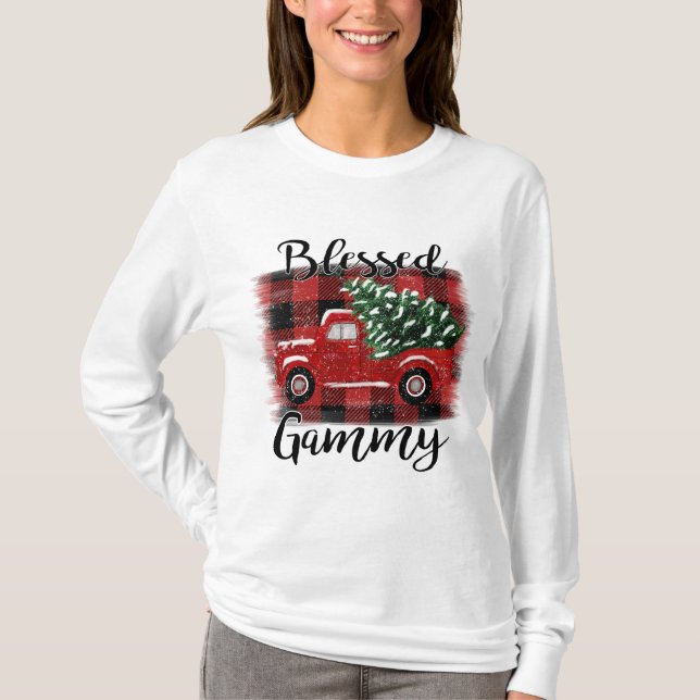 Camiseta Blessed Gammy Red Truck Vintage Christmas Tree (Anverso)