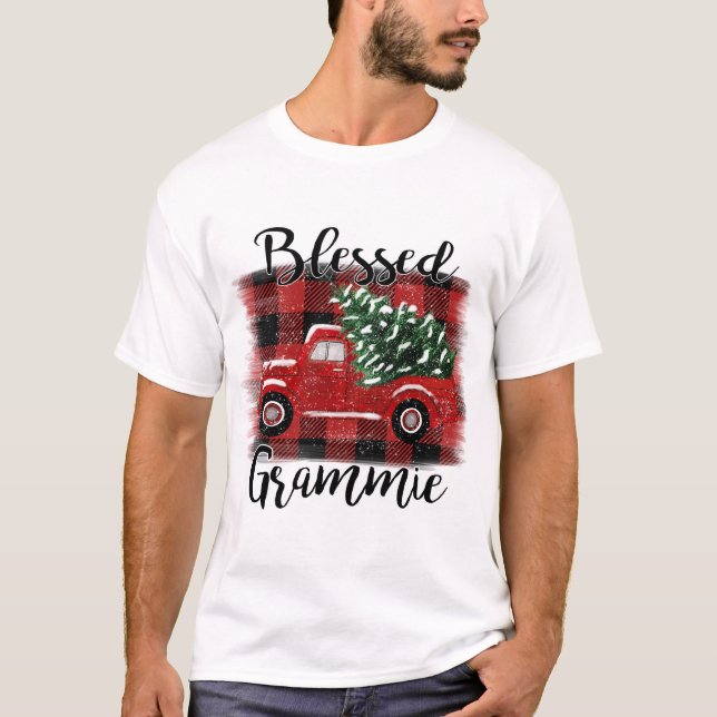 Camiseta Blessed Grammie Red Truck Vintage Christmas Tree (Anverso)