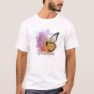Camiseta Blessed Mama Butterfly Y Flores Color Splash