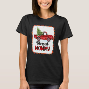 Camiseta Blessed Mamá Plaid Red Truck Tree Ilustra Christma