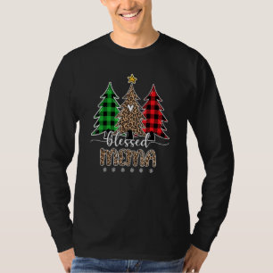 Camiseta Blessed Mema Leopard Navidades Pine Tree Red Plaid