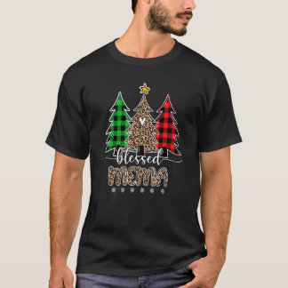 Camiseta Blessed Mema Leopard Navidades Pine Tree Red Plaid