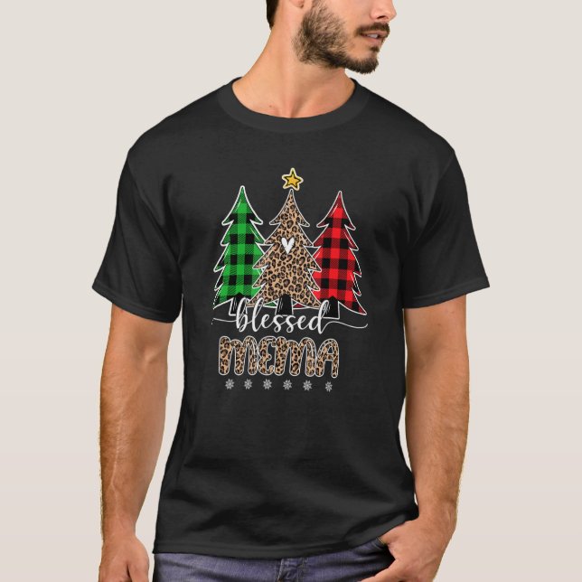 Camiseta Blessed Mema Leopard Navidades Pine Tree Red Plaid (Anverso)