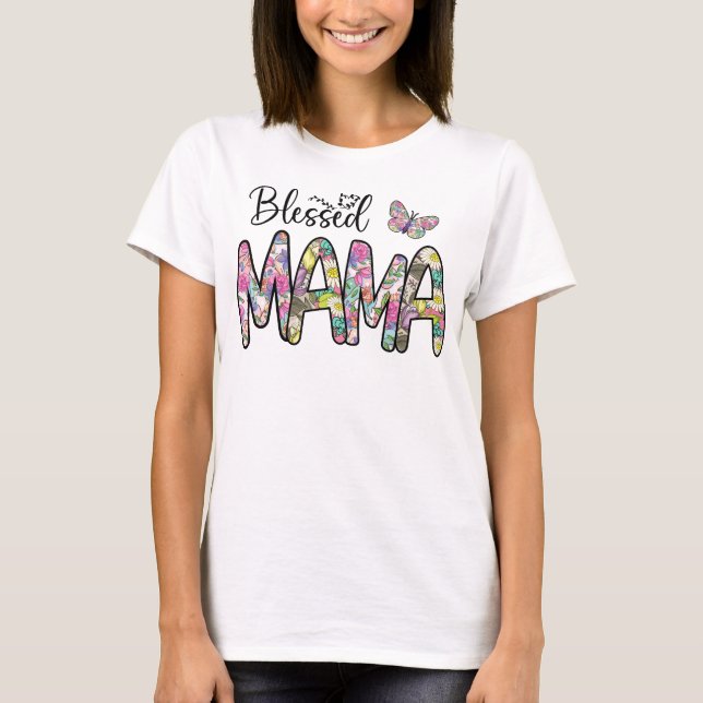 Camiseta blessed mom mama flower butterfly (Anverso)