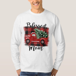 Camiseta Blessed Mom Red Truck Vintage Christmas Tree