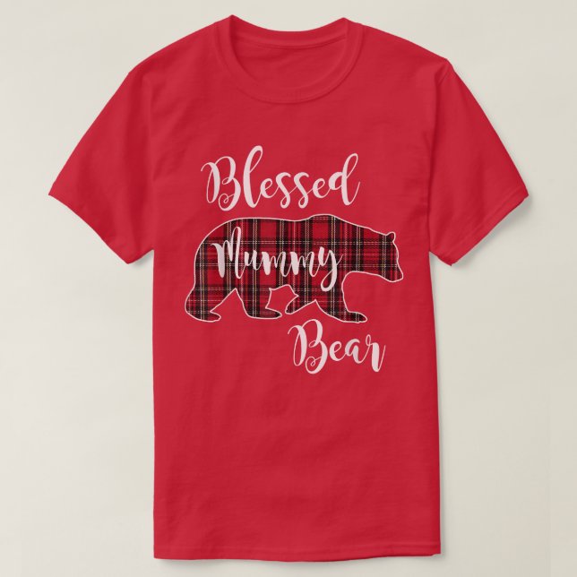 Camiseta Blessed Mummy Bear Red Tartan Plaid Pattern Mama M (Diseño del anverso)
