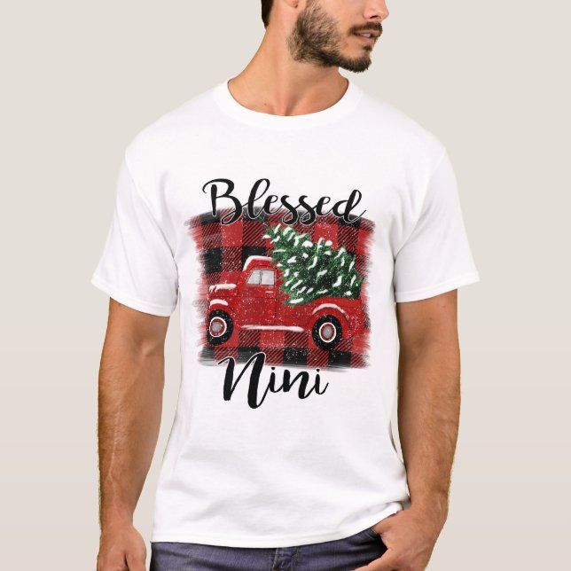 Camiseta Blessed Nini Red Truck Vintage Christmas Tree (Anverso)