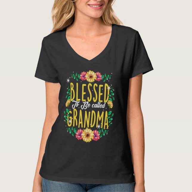 Camiseta Blessed To Be Called Grandma Flowers Grandmother M (Anverso)