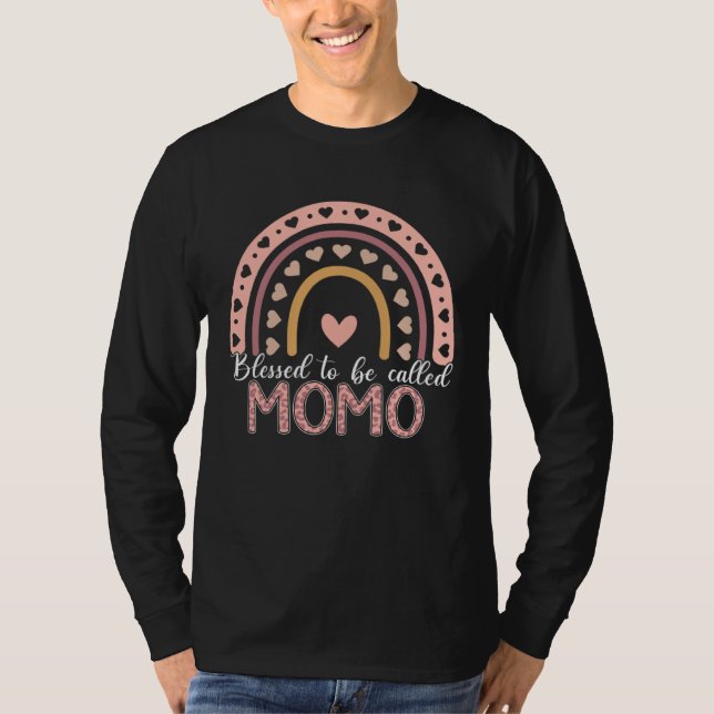 Camiseta Blessed To Be Called Momo Leopard Rainbow Cute Mom (Anverso)