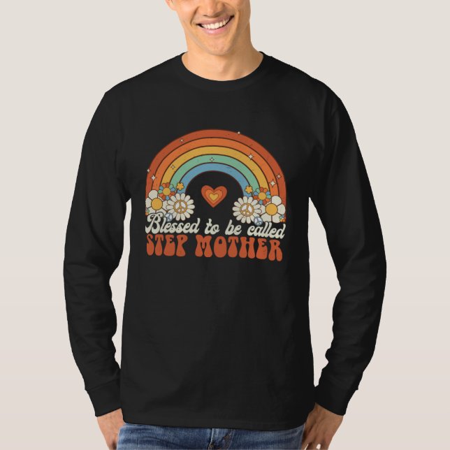 Camiseta Blessed To Be Called Stepmother Groovy Rainbow Mot (Anverso)