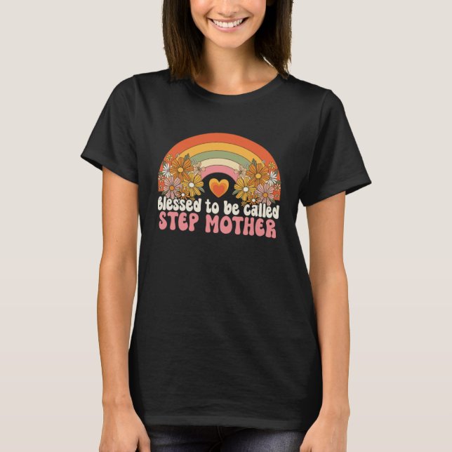Camiseta Blessed To Be Called Stepmother Rainbow Groovy Boh (Anverso)