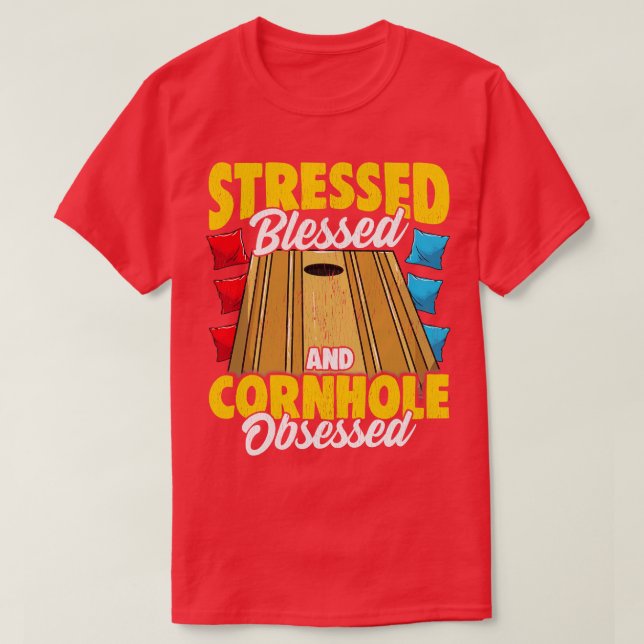 Camiseta Blessed Y Cornhole Obssed Bag Toss Ga (Diseño del anverso)