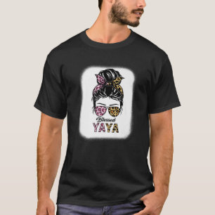 Camiseta Blessed Yaya Leopard Messy Bun Yaya Día de la Madr