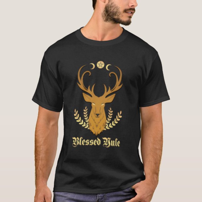 Camiseta Blessed Yule Stag Triple Moon Pentagram (Anverso)
