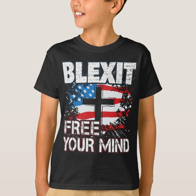 Camiseta Blexit Libere su mente Bandera Americana y su Cruz (Anverso)
