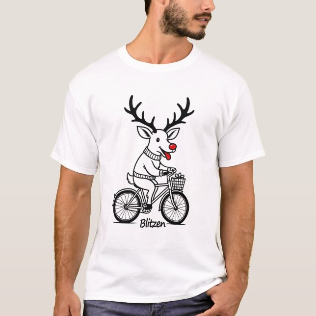 Camiseta Blitzen The Reindeer Riding a Bike  (Anverso)