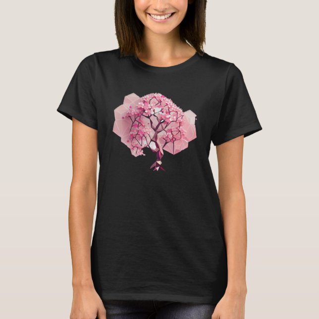 Camiseta Blo de cerezo rosa fresco y vibrante geométrico A (Anverso)