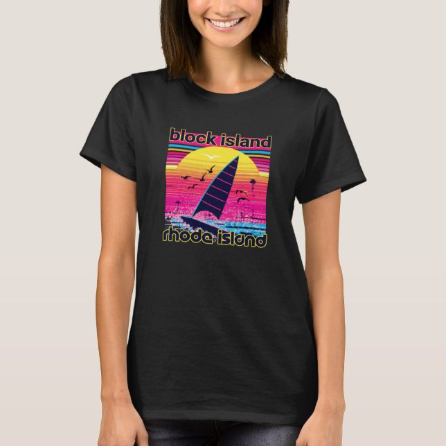 Camiseta Block Island Retro 80s Style Souvenir Beach (Anverso)