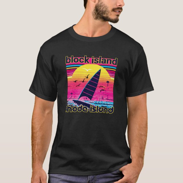 Camiseta Block Island Retro 80s Style Souvenir Beach (Anverso)