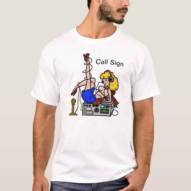 Camiseta Blonde Ham Radio Pin-up Chica Tshirt Personalizar (Anverso)
