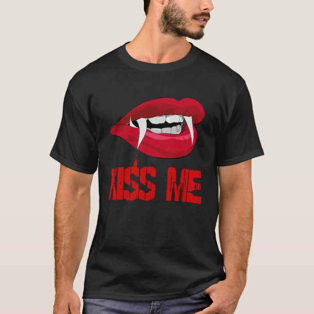Camiseta Blood Red Vampire Lips Halloween Kiss Me (Anverso)