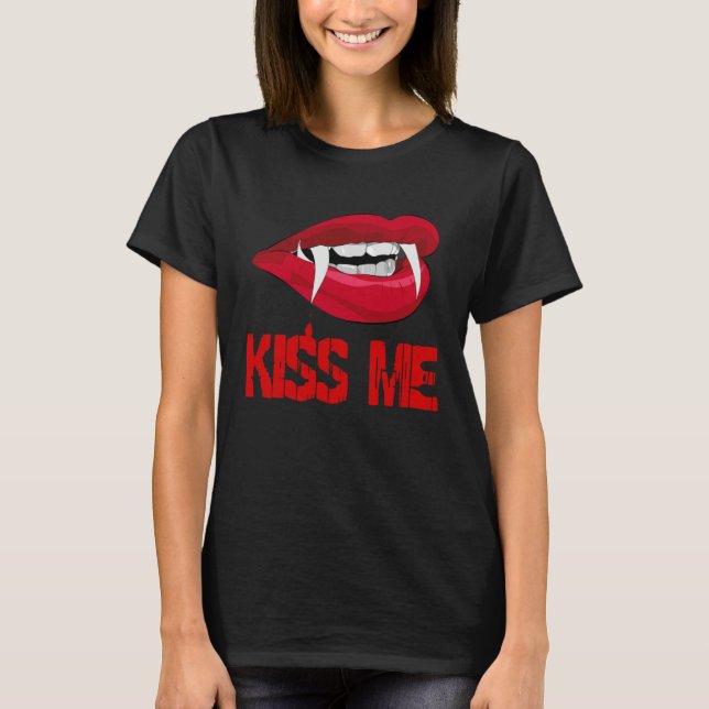 Camiseta Blood Red Vampire Lips Halloween Kiss Me (Anverso)