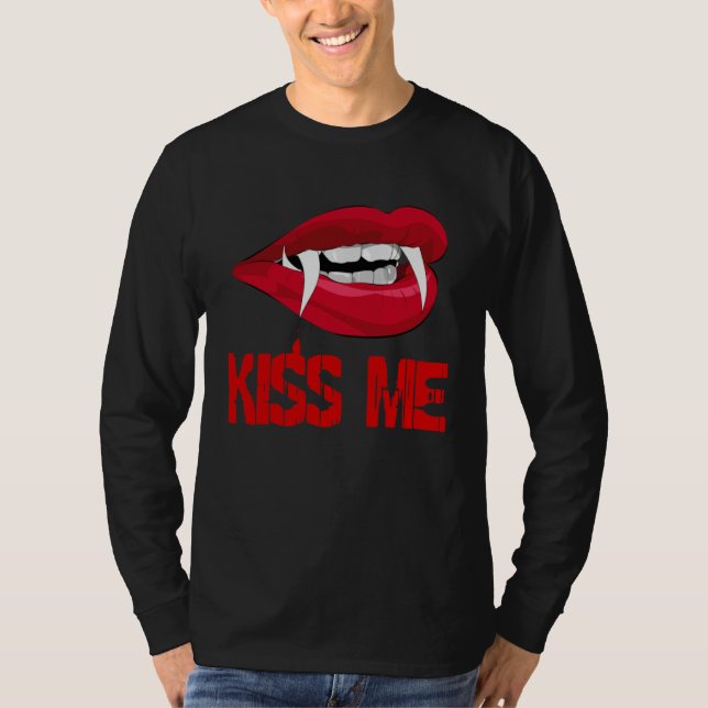 Camiseta Blood Red Vampire Lips Halloween Kiss Me (Anverso)