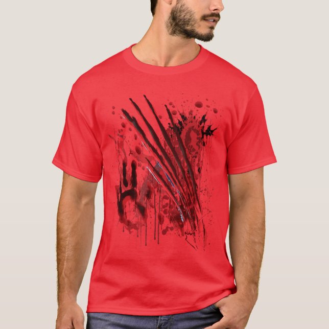 Camiseta Blood Splatter Bloody Halloween Zombie Red Hand vi (Anverso)