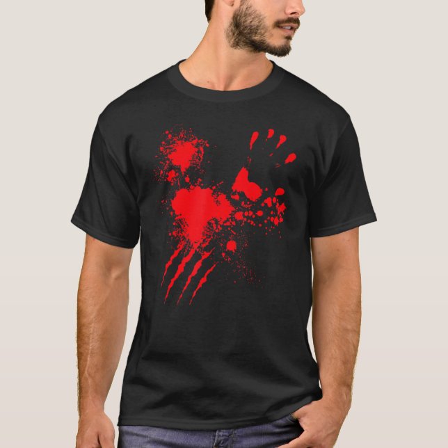 Camiseta Blood Splatter Bloody Hand Real   Halloween Costum (Anverso)