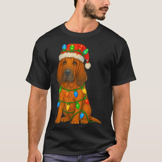 Camiseta Bloodhound Christmas Lights Dog Lover Xmas Pajama  (Anverso)