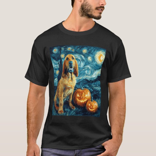 Camiseta Bloodhound Cute Dog Halloween Jack O Lantern Pumpk (Anverso)