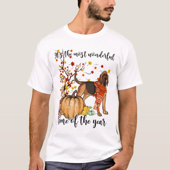 Camiseta Bloodhound Fall Pumpkins Autumound Leaf Tree (Anverso)