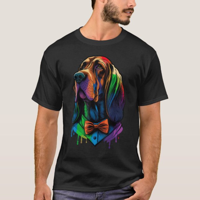 Camiseta Bloodhound Gay Prige Dog LGBT Bandera Arcoiris Blo (Anverso)