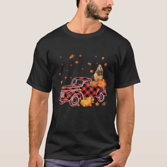 Camiseta Bloodhound Riding Leopard Plaid Truck Thanksgiving (Anverso)
