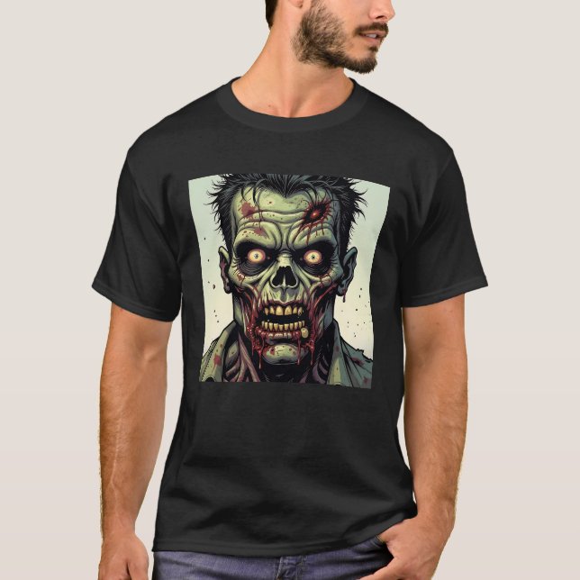 Camiseta Bloody Zombie Face Comic Pop Art Halloween (Anverso)