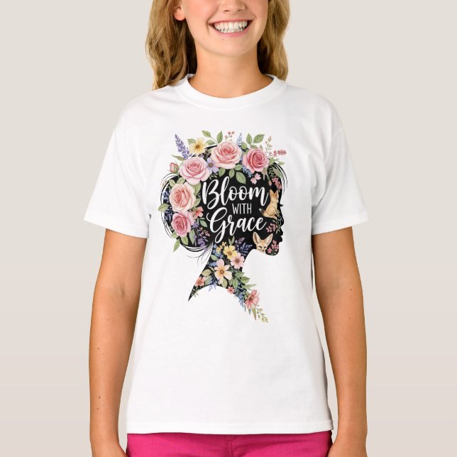 Camiseta Bloom con Grace Elegent Floral Arte Inspirador (Anverso)