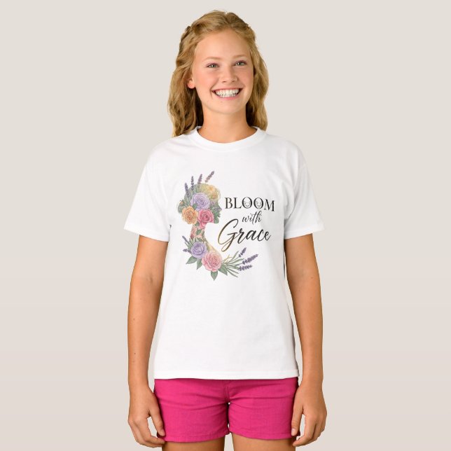 Camiseta Bloom con Grace Elegent Floral Woman Silhouette (Anverso completo)