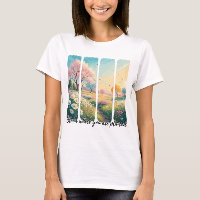 Camiseta Bloom de brote de brocha de pincel donde se coloca (Anverso)