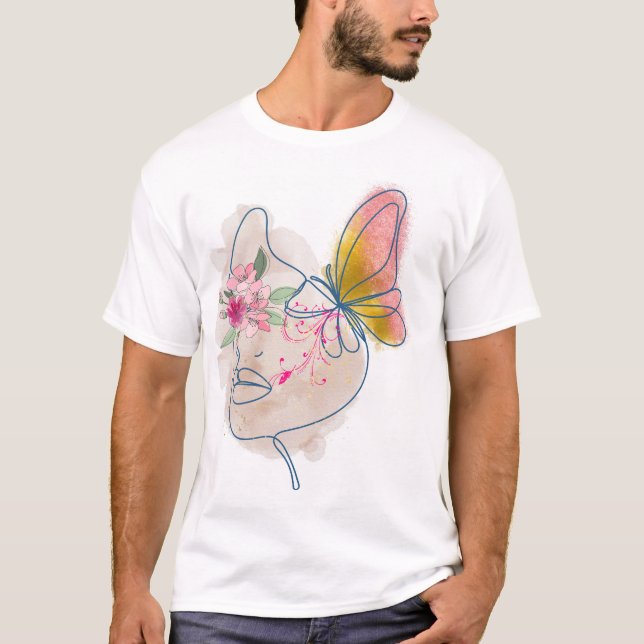 Camiseta Bloom de mariposa - Arte abstracto de cara floral" (Anverso)