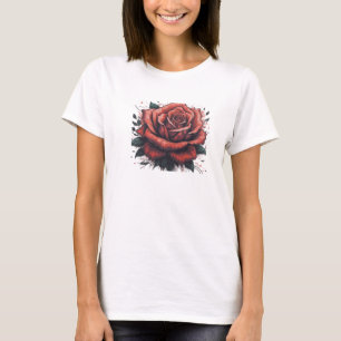 Camiseta Bloom elegante: Tee de esbozo Rosa estilizado