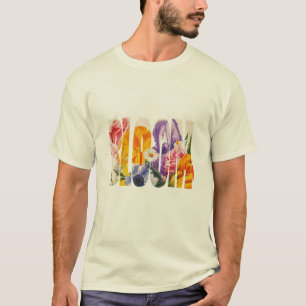 Camiseta "BLOOM" es un arreglo de flores mezcladas contra