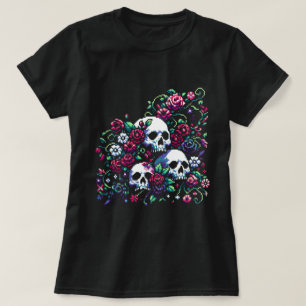 Camiseta Bloom gótico - Mítico Skull Pixel Art