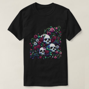 Camiseta Bloom gótico - Mítico Skull Pixel Art