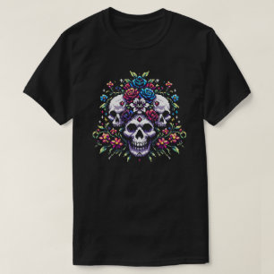 Camiseta Bloom gótico - Mítico Skull Pixel Art