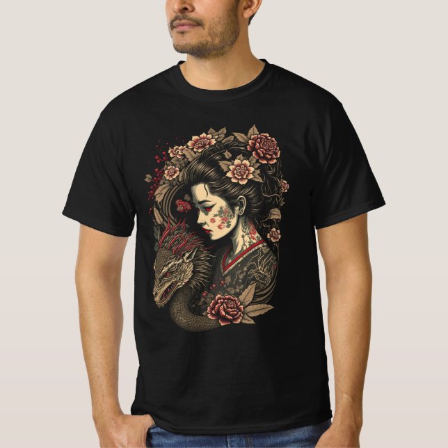 Camiseta Bloom silencioso - Geisha y Dragón en armonía (Anverso)