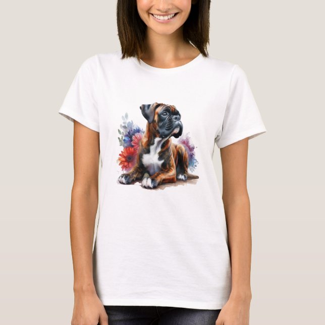 Camiseta Blooming Boxer Dog Art – Floral Pet Lover Design (Anverso)